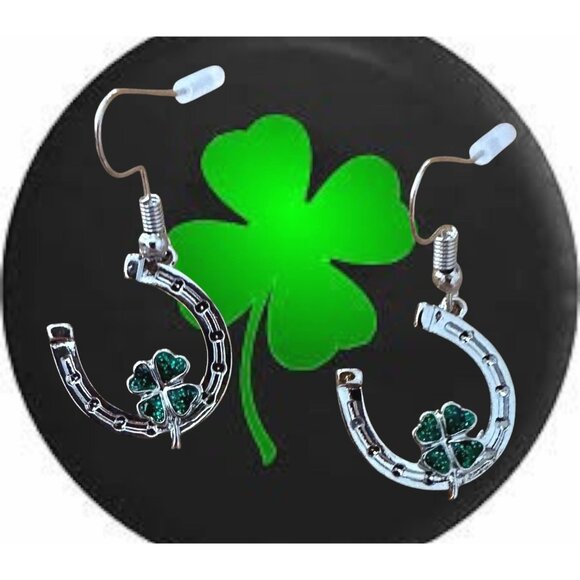 Horseshoe Clover Earrings St Patricks Day Lucky Irish Dangle Hooks New H… - Picture 1 of 9